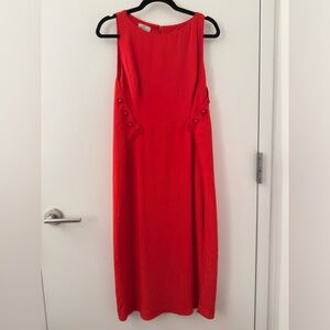 Vintage 1980s Valentino Boutique Red Side Bead Midi Dress Size 10 Sleeveless